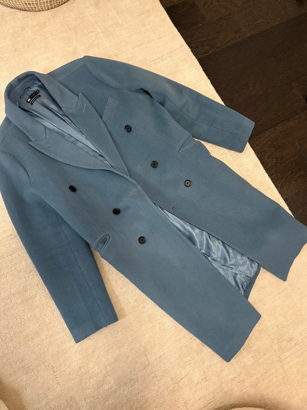 Men's Double-Breasted Wool Coat in Slate Blue